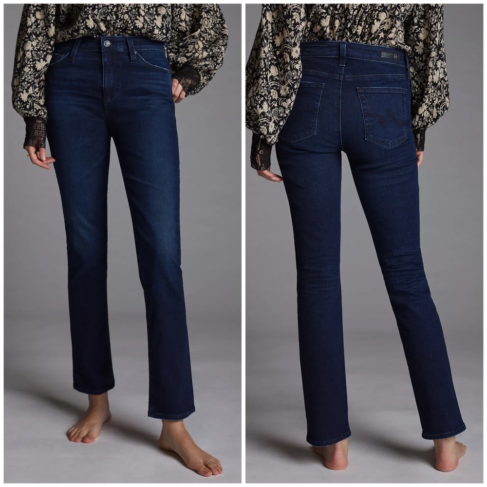 AG x Anthropologie‎ The Stevie High Rise Slim Straight Jeans Blue Wash Size 31